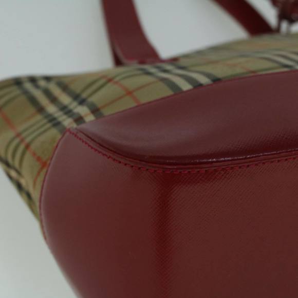 BURBERRY Nova Check Hand Bag Canvas Beige Red Auth 60179 - Picture 9 of 16